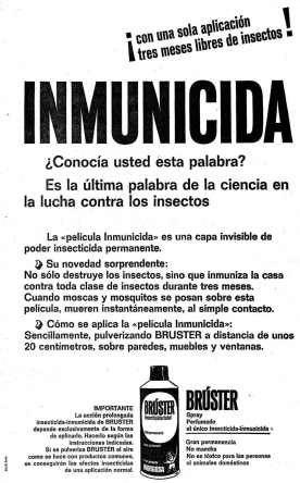 Anuncio del insecticida Brúter de inorgosa aparecido en 1961 en el periódico La Vanguardia.