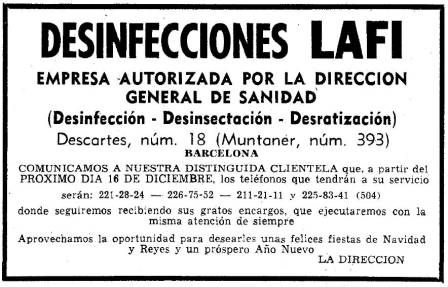 Foto 2. Anuncio de Desinfecciones Lafi publicado en el periódico La Vanguardia el 15 de diciembre de 1967.